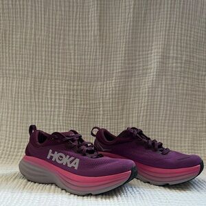 Hoka Bondi 8 Purple and Pink Athletic Shoes